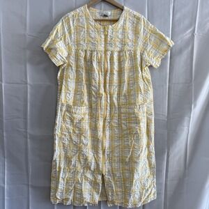 Vtg Intimate Essentials Yellow Plaid Seersucker Mumu Robe House Coat L Cottage